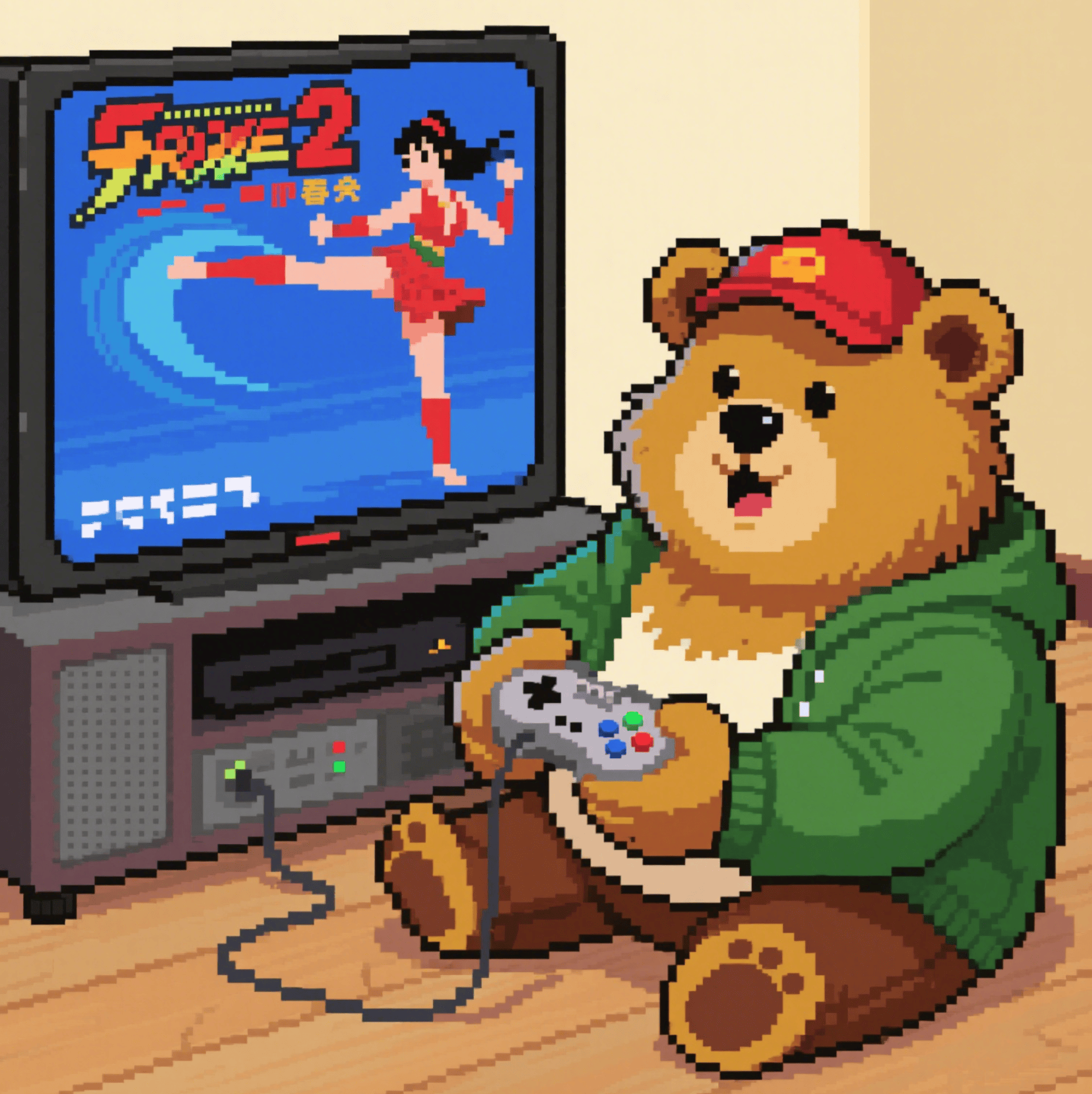 pixel art bear play video game